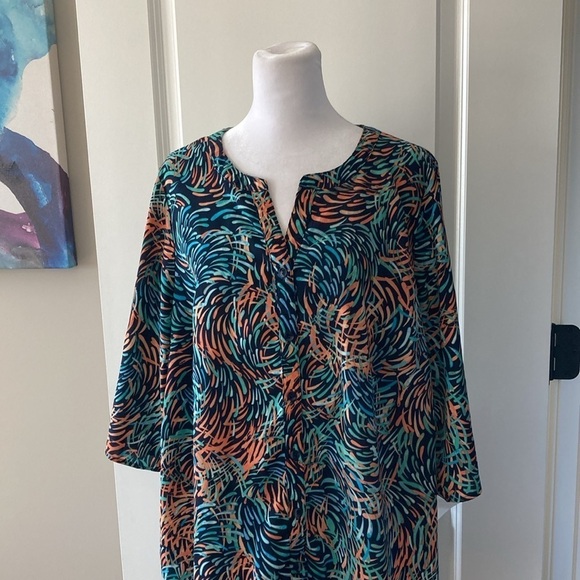 Catherines petite 14 16 0XWP button down 3/4 sleeves blue green orange - Picture 5 of 11